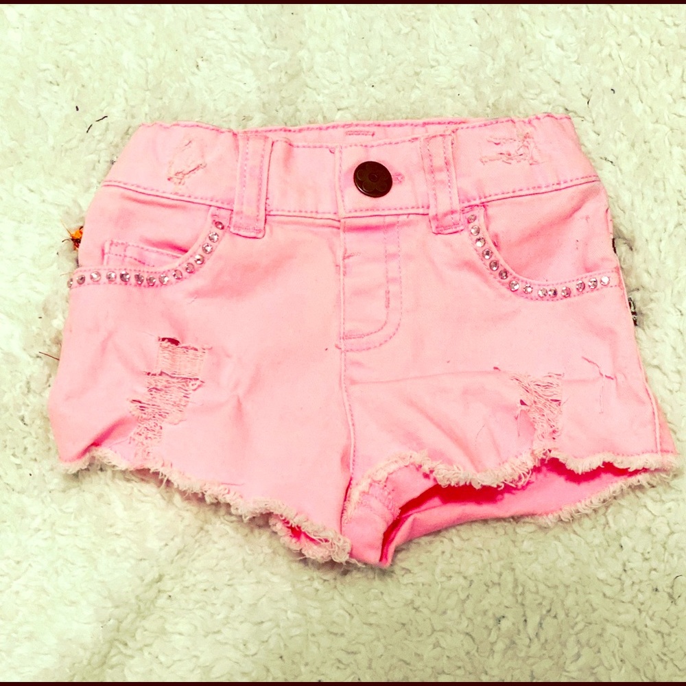 Girls pink custom distressed and jeweled shorts